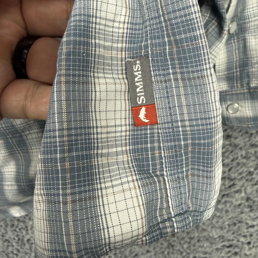 Simms Shirt Mens Large Blue Plaid Vented Fishing Snap Button Front Mesh L/S - Picture 3 of 16